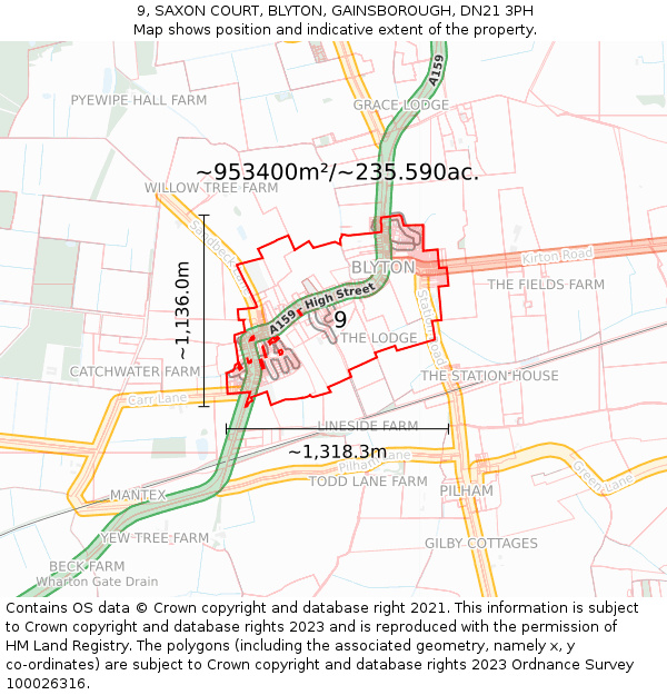 9, SAXON COURT, BLYTON, GAINSBOROUGH, DN21 3PH: Plot and title map