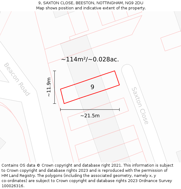 9, SAXTON CLOSE, BEESTON, NOTTINGHAM, NG9 2DU: Plot and title map