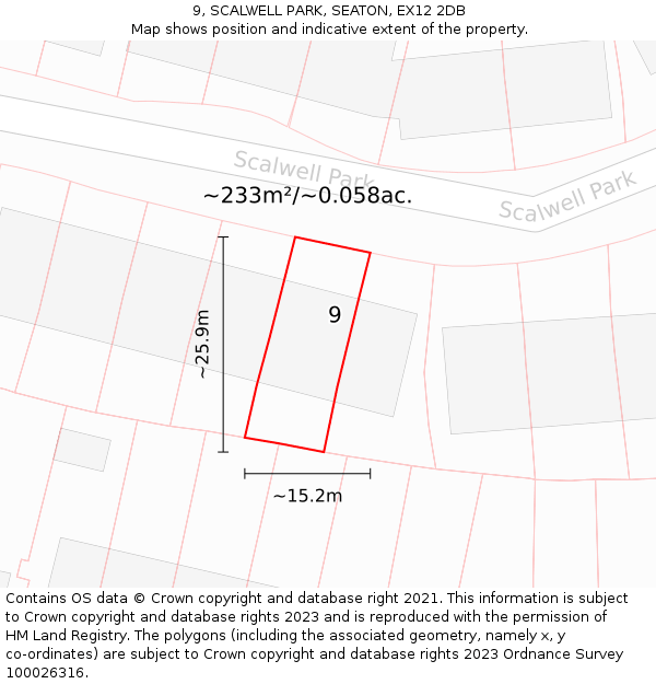 9, SCALWELL PARK, SEATON, EX12 2DB: Plot and title map