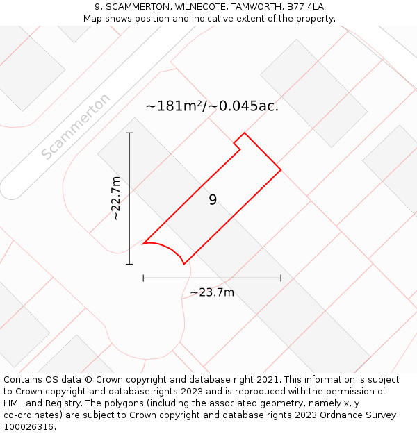 9, SCAMMERTON, WILNECOTE, TAMWORTH, B77 4LA: Plot and title map