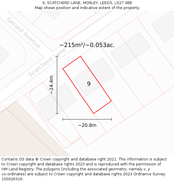 9, SCATCHERD LANE, MORLEY, LEEDS, LS27 9BE: Plot and title map