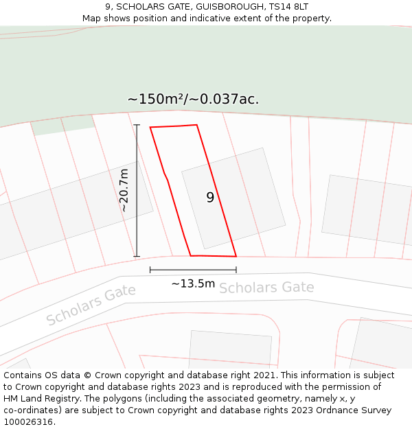 9, SCHOLARS GATE, GUISBOROUGH, TS14 8LT: Plot and title map