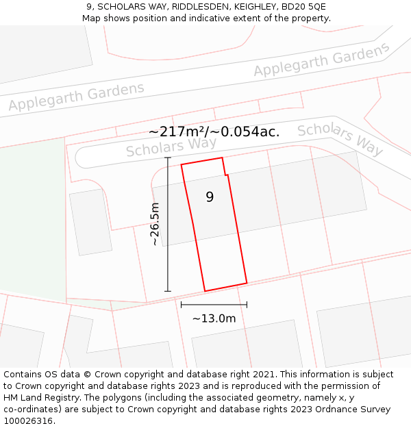 9, SCHOLARS WAY, RIDDLESDEN, KEIGHLEY, BD20 5QE: Plot and title map