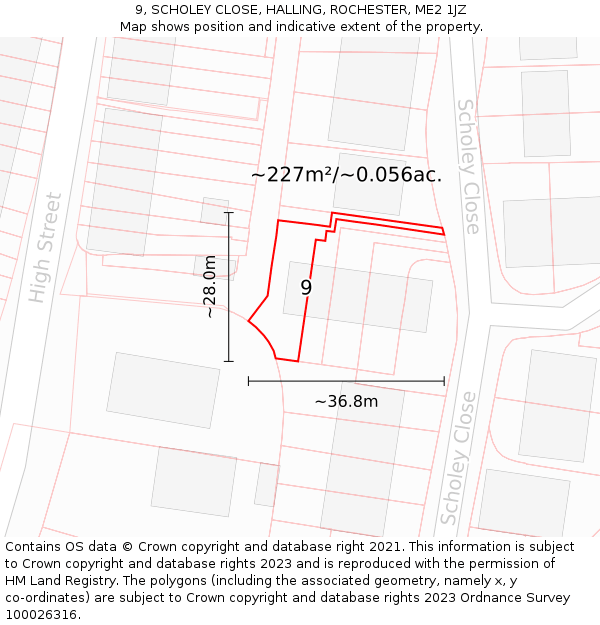 9, SCHOLEY CLOSE, HALLING, ROCHESTER, ME2 1JZ: Plot and title map