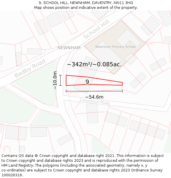 9, SCHOOL HILL, NEWNHAM, DAVENTRY, NN11 3HG: Plot and title map