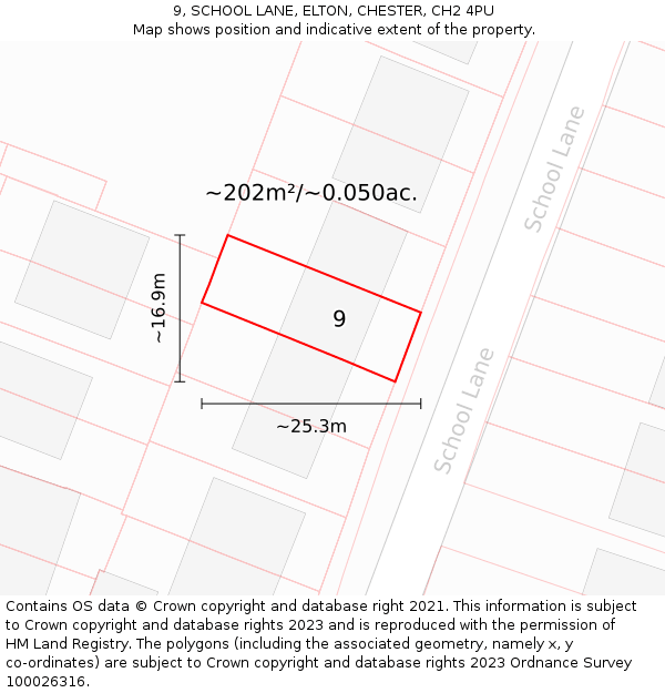 9, SCHOOL LANE, ELTON, CHESTER, CH2 4PU: Plot and title map