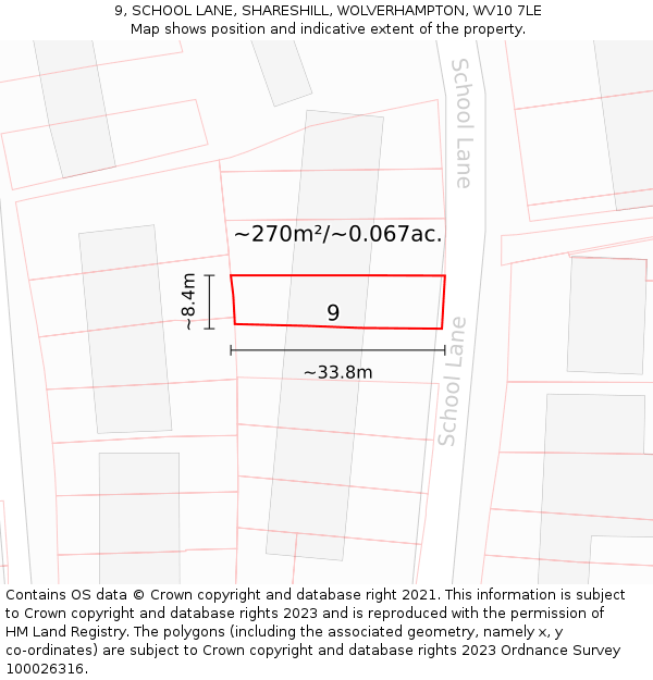 9, SCHOOL LANE, SHARESHILL, WOLVERHAMPTON, WV10 7LE: Plot and title map