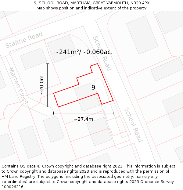 9, SCHOOL ROAD, MARTHAM, GREAT YARMOUTH, NR29 4PX: Plot and title map