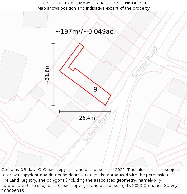 9, SCHOOL ROAD, MAWSLEY, KETTERING, NN14 1SN: Plot and title map