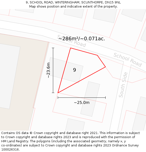 9, SCHOOL ROAD, WINTERINGHAM, SCUNTHORPE, DN15 9NL: Plot and title map