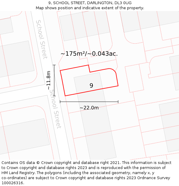 9, SCHOOL STREET, DARLINGTON, DL3 0UG: Plot and title map