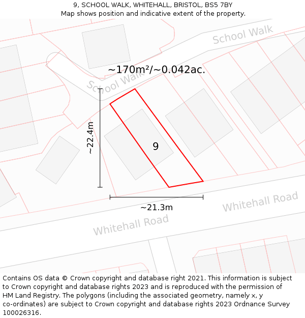 9, SCHOOL WALK, WHITEHALL, BRISTOL, BS5 7BY: Plot and title map