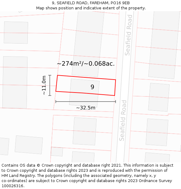 9, SEAFIELD ROAD, FAREHAM, PO16 9EB: Plot and title map