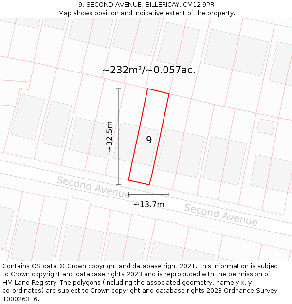 9, SECOND AVENUE, BILLERICAY, CM12 9PR: Plot and title map