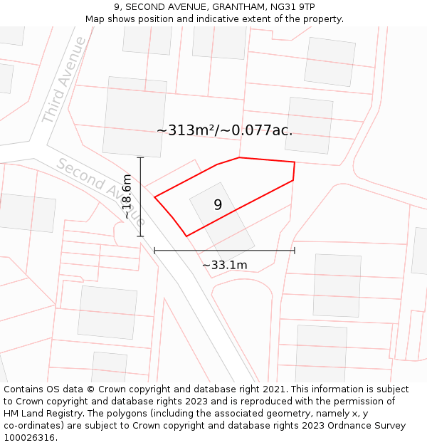 9, SECOND AVENUE, GRANTHAM, NG31 9TP: Plot and title map