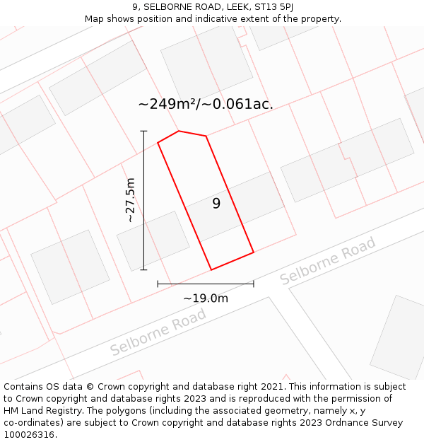 9, SELBORNE ROAD, LEEK, ST13 5PJ: Plot and title map