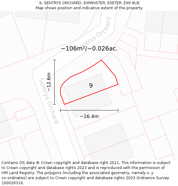 9, SENTRYS ORCHARD, EXMINSTER, EXETER, EX6 8UE: Plot and title map