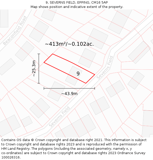 9, SEVERNS FIELD, EPPING, CM16 5AP: Plot and title map