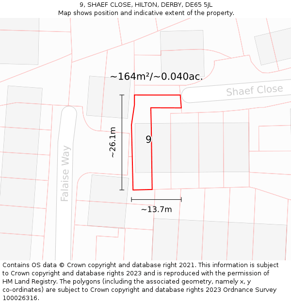 9, SHAEF CLOSE, HILTON, DERBY, DE65 5JL: Plot and title map