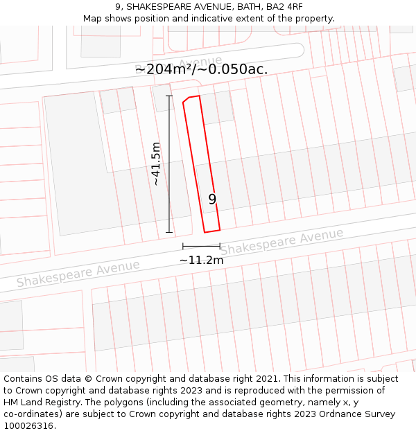 9, SHAKESPEARE AVENUE, BATH, BA2 4RF: Plot and title map