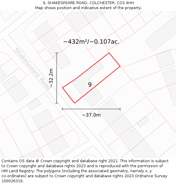 9, SHAKESPEARE ROAD, COLCHESTER, CO3 4HH: Plot and title map