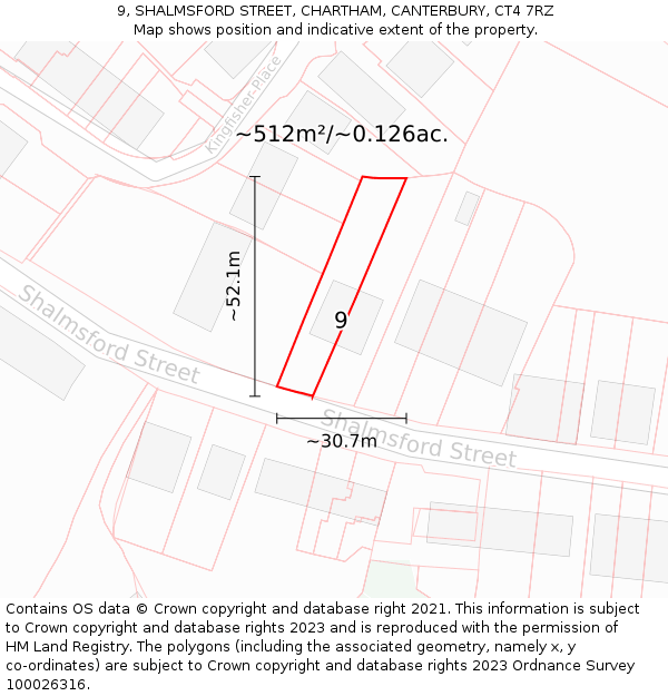 9, SHALMSFORD STREET, CHARTHAM, CANTERBURY, CT4 7RZ: Plot and title map