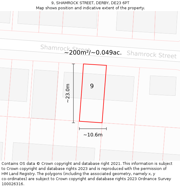 9, SHAMROCK STREET, DERBY, DE23 6PT: Plot and title map