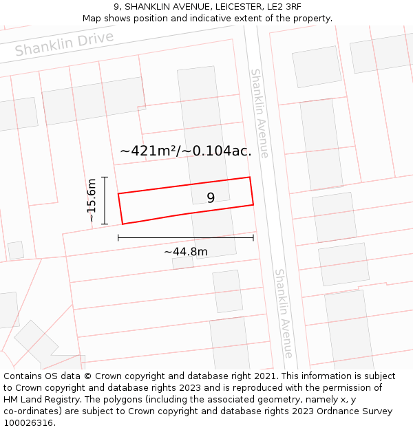 9, SHANKLIN AVENUE, LEICESTER, LE2 3RF: Plot and title map