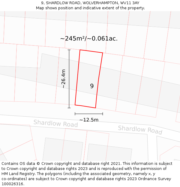 9, SHARDLOW ROAD, WOLVERHAMPTON, WV11 3AY: Plot and title map