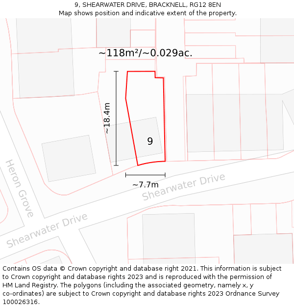 9, SHEARWATER DRIVE, BRACKNELL, RG12 8EN: Plot and title map