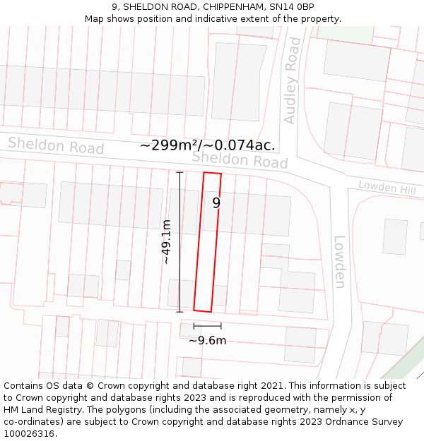 9, SHELDON ROAD, CHIPPENHAM, SN14 0BP: Plot and title map