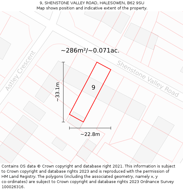 9, SHENSTONE VALLEY ROAD, HALESOWEN, B62 9SU: Plot and title map