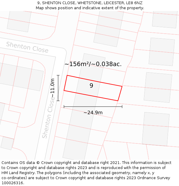 9, SHENTON CLOSE, WHETSTONE, LEICESTER, LE8 6NZ: Plot and title map