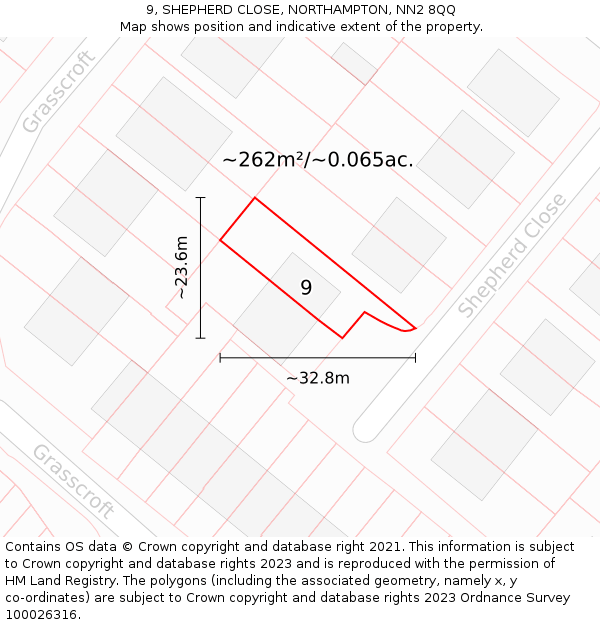 9, SHEPHERD CLOSE, NORTHAMPTON, NN2 8QQ: Plot and title map