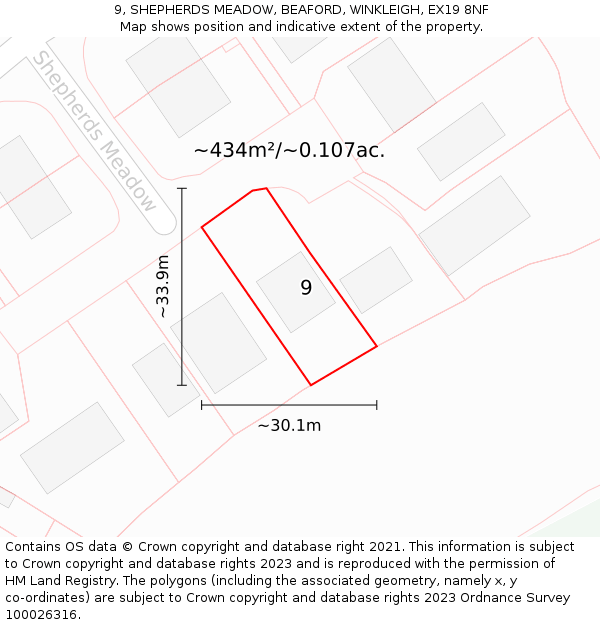 9, SHEPHERDS MEADOW, BEAFORD, WINKLEIGH, EX19 8NF: Plot and title map