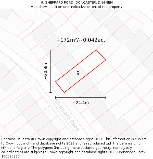 9, SHEPPARD ROAD, DONCASTER, DN4 8EH: Plot and title map