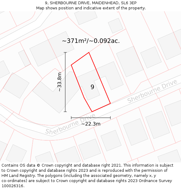 9, SHERBOURNE DRIVE, MAIDENHEAD, SL6 3EP: Plot and title map