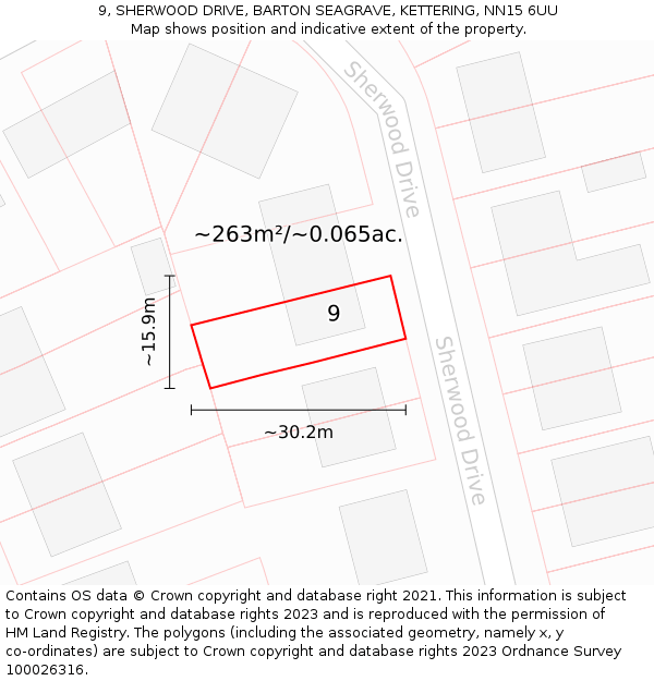 9, SHERWOOD DRIVE, BARTON SEAGRAVE, KETTERING, NN15 6UU: Plot and title map