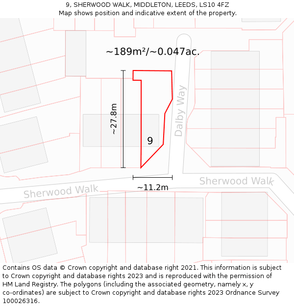 9, SHERWOOD WALK, MIDDLETON, LEEDS, LS10 4FZ: Plot and title map