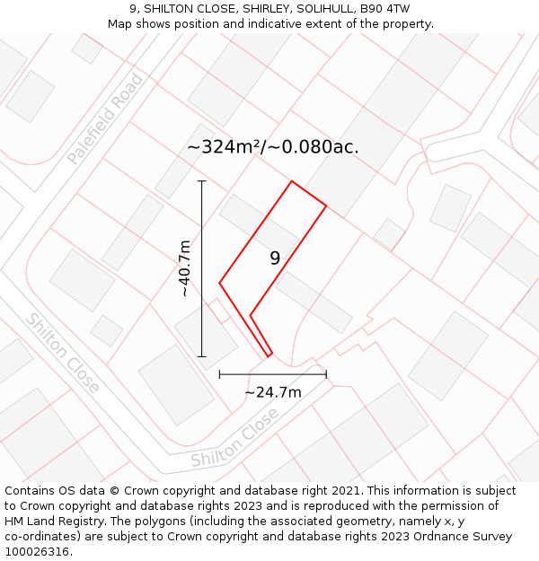 9, SHILTON CLOSE, SHIRLEY, SOLIHULL, B90 4TW: Plot and title map