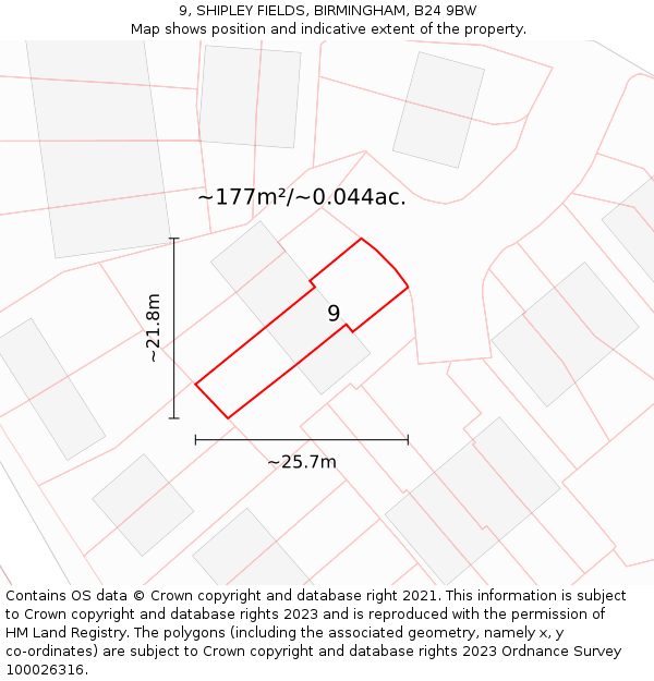 9, SHIPLEY FIELDS, BIRMINGHAM, B24 9BW: Plot and title map