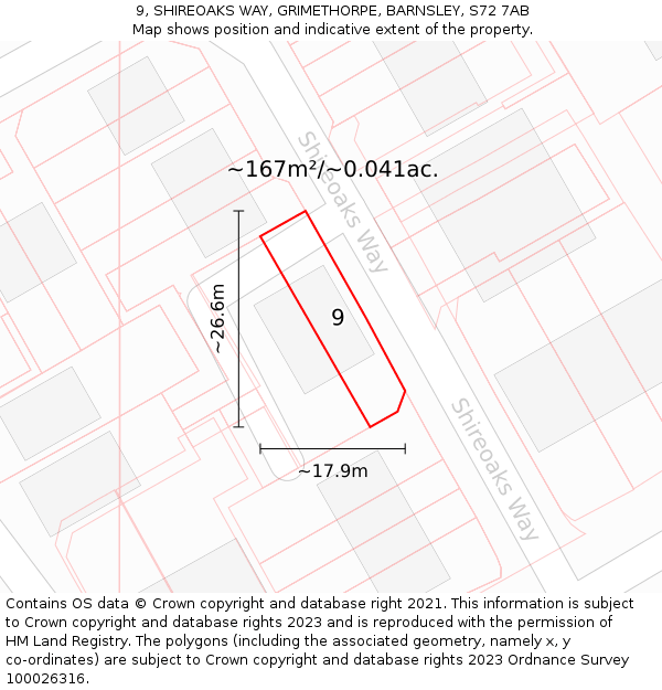 9, SHIREOAKS WAY, GRIMETHORPE, BARNSLEY, S72 7AB: Plot and title map