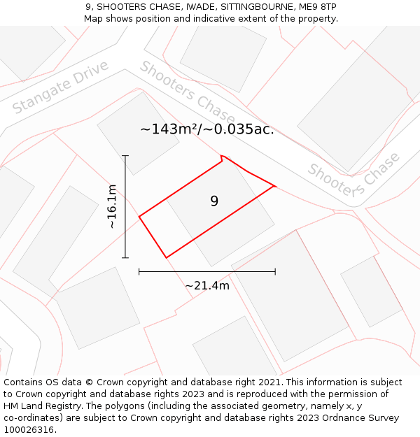 9, SHOOTERS CHASE, IWADE, SITTINGBOURNE, ME9 8TP: Plot and title map