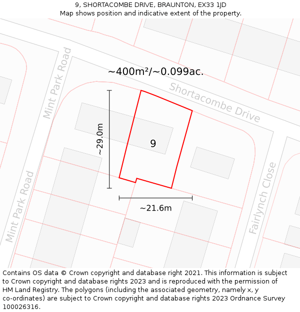 9, SHORTACOMBE DRIVE, BRAUNTON, EX33 1JD: Plot and title map