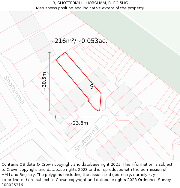 9, SHOTTERMILL, HORSHAM, RH12 5HG: Plot and title map