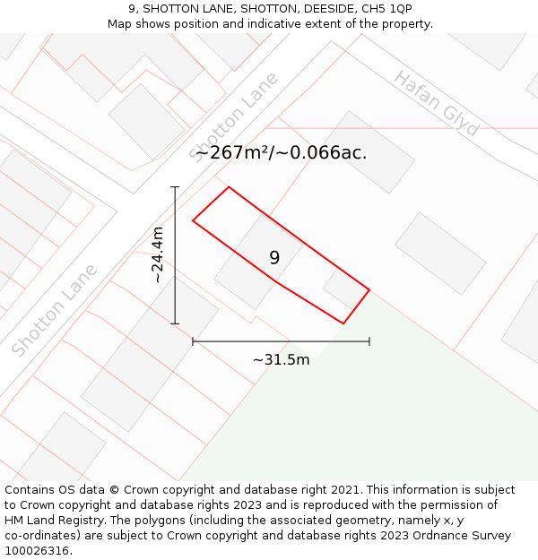 9, SHOTTON LANE, SHOTTON, DEESIDE, CH5 1QP: Plot and title map