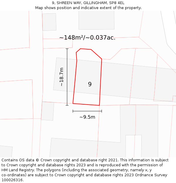 9, SHREEN WAY, GILLINGHAM, SP8 4EL: Plot and title map