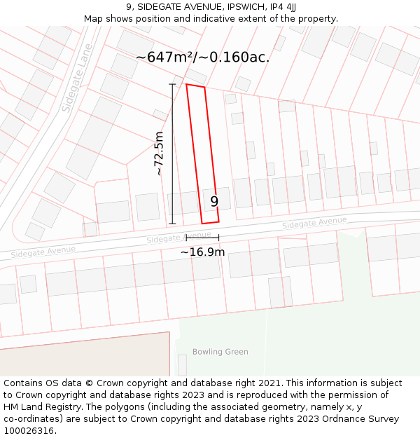 9, SIDEGATE AVENUE, IPSWICH, IP4 4JJ: Plot and title map