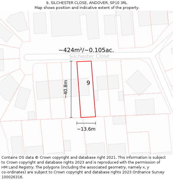 9, SILCHESTER CLOSE, ANDOVER, SP10 3RL: Plot and title map