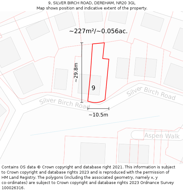 9, SILVER BIRCH ROAD, DEREHAM, NR20 3GL: Plot and title map